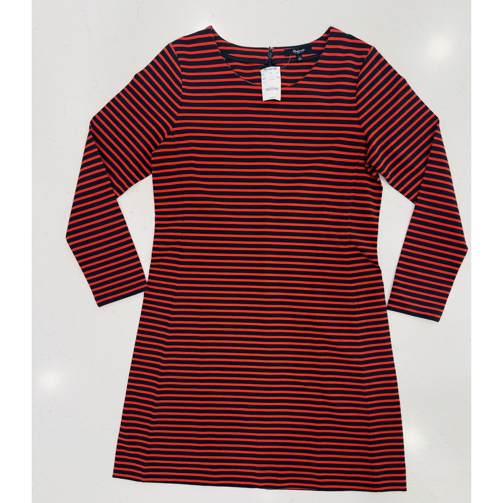 NWT Madewell Sorbonne Dress Striped Red/Navy Size Large Knit Long Sleeve Preppy